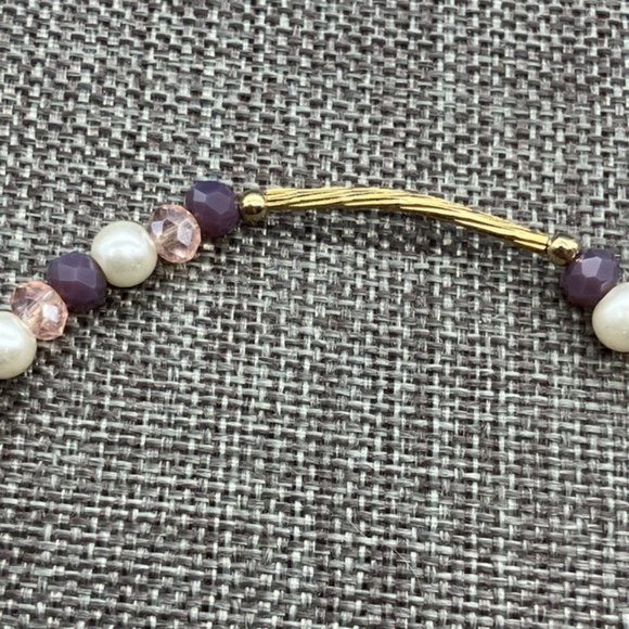 G Clef Charm Bracelet Stretch Gold Purple Pearl Music Musician Song Retro BoHo - Picture 4 of 6
